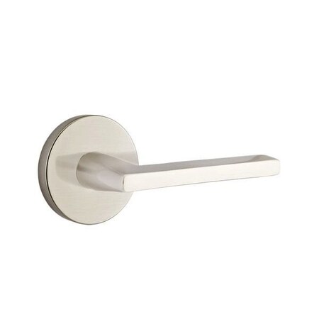 Emtek Helios Lever Left Hand 2-3/8in Backset Privacy, Disk Rose for 1-1/4in to 2in Door Satin Nickel 5209HLOUS15LH